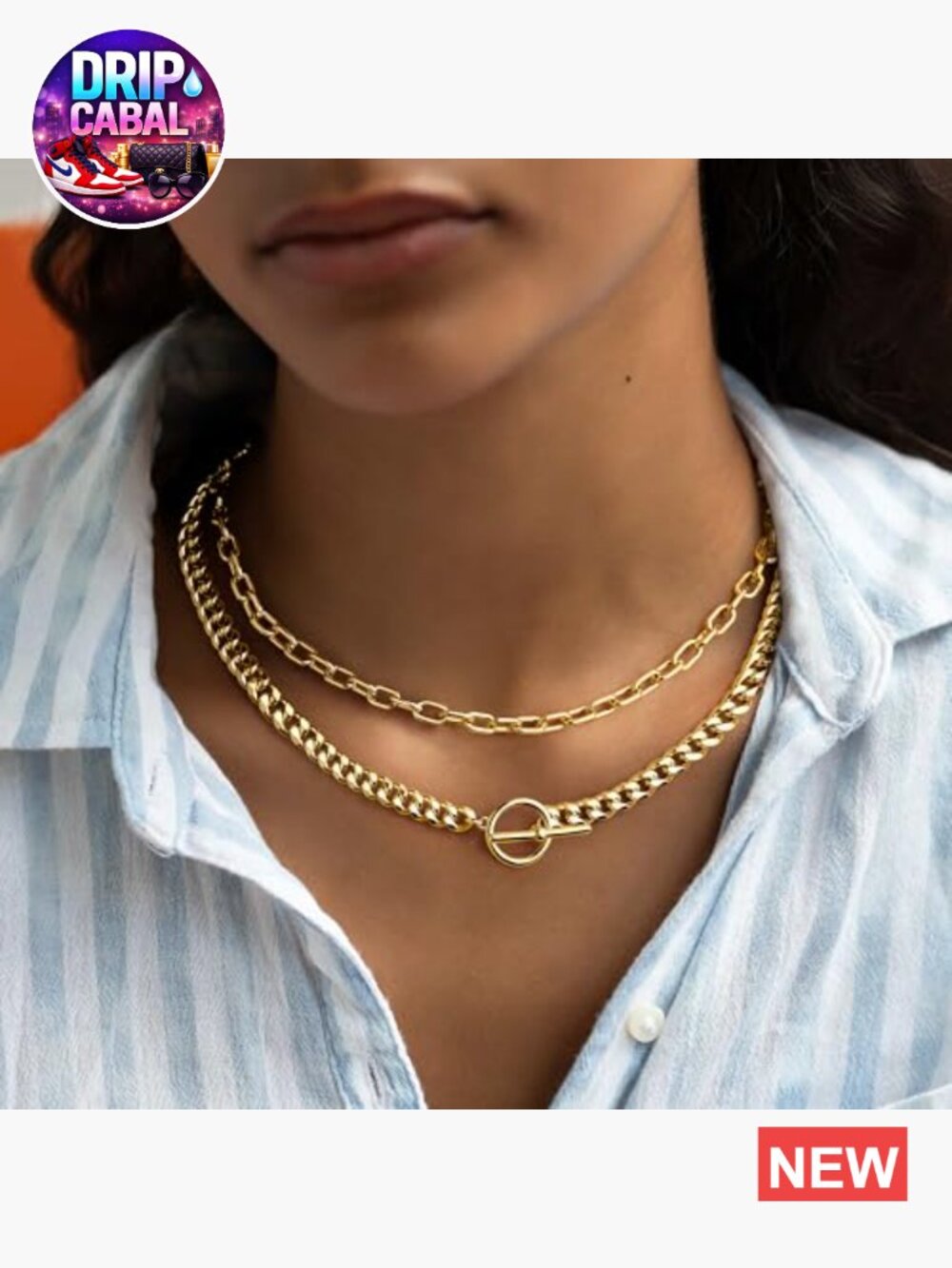 Chunky Gold Layered Paperclip Cuban Chain Necklace Set 2 Pack - Picture 4 of 7